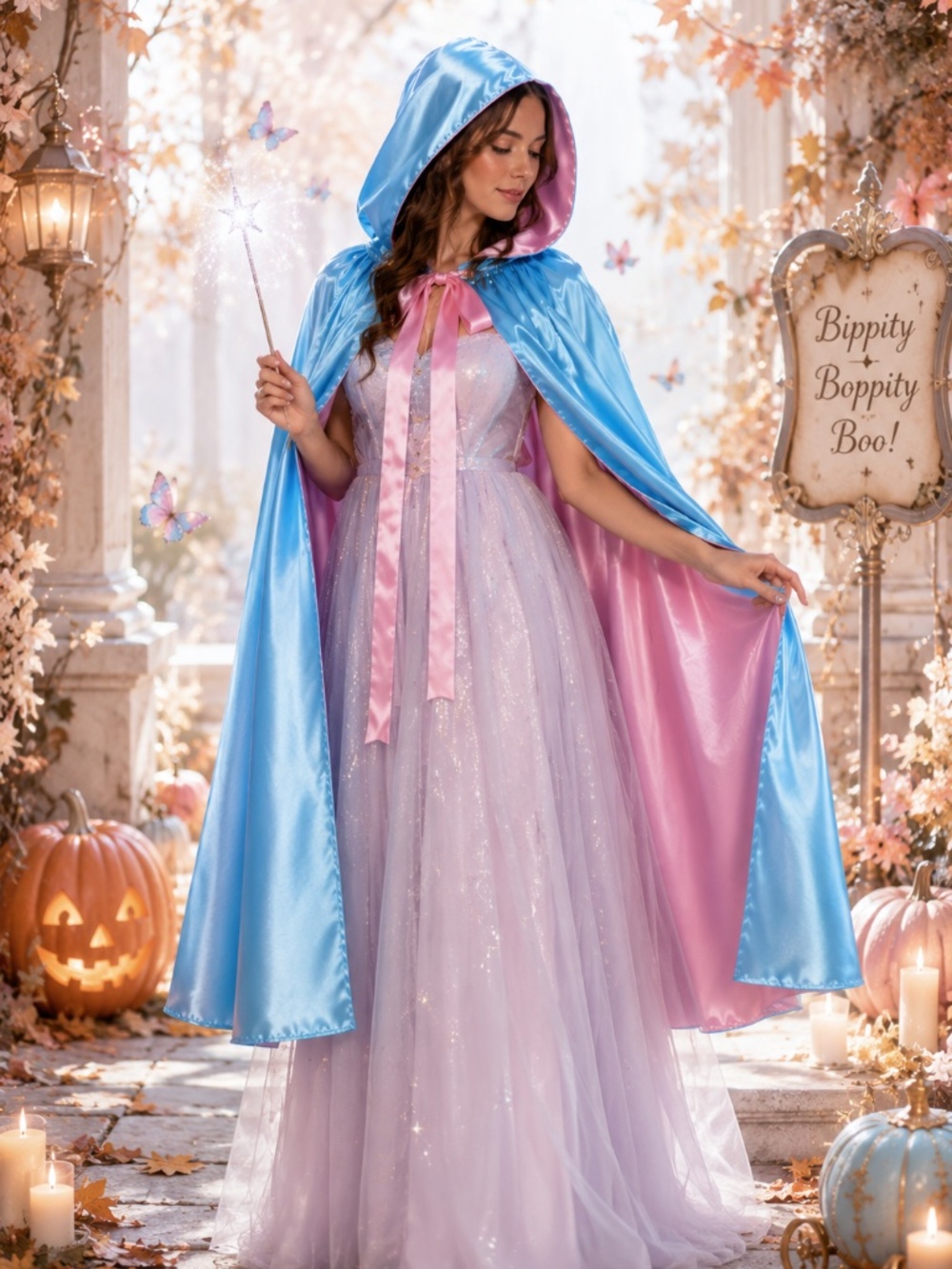 Women’s Blue Fairy Hooded Cloak Cosplay Cape Medium Length